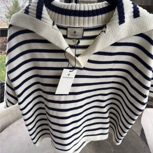 Tuckernuck Navy and Cream Striped Claire Short Sleeve Sweater
